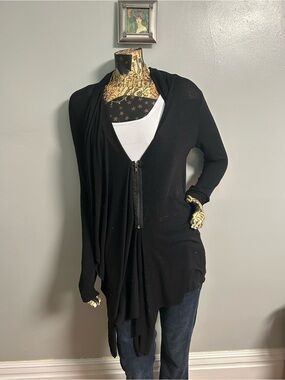 Fabletics Black Draped Zip-Front Cardigan